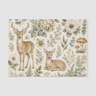 Papel De Seda Decoupage Botánico de Ciervo del Bosque Cottagecor