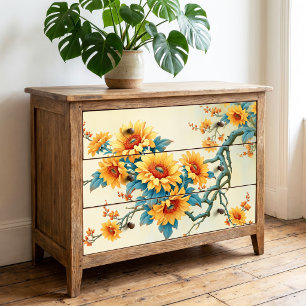 Papel De Seda Decoupage Botánico de Girasol de Rama Retorcida
