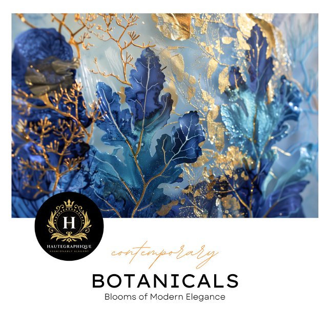 Papel De Seda Decoupage Botánico de Lujo Azul y Dorado (Subido por el creador)