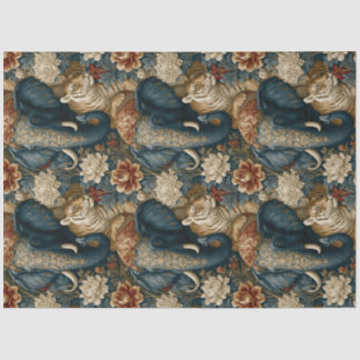 Papel De Seda Decoupage Botánico de Tigre y Elefante Indio en Ju