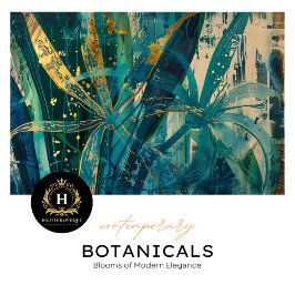 Papel De Seda Decoupage Botánico Tropical Verde Azul y Dorado