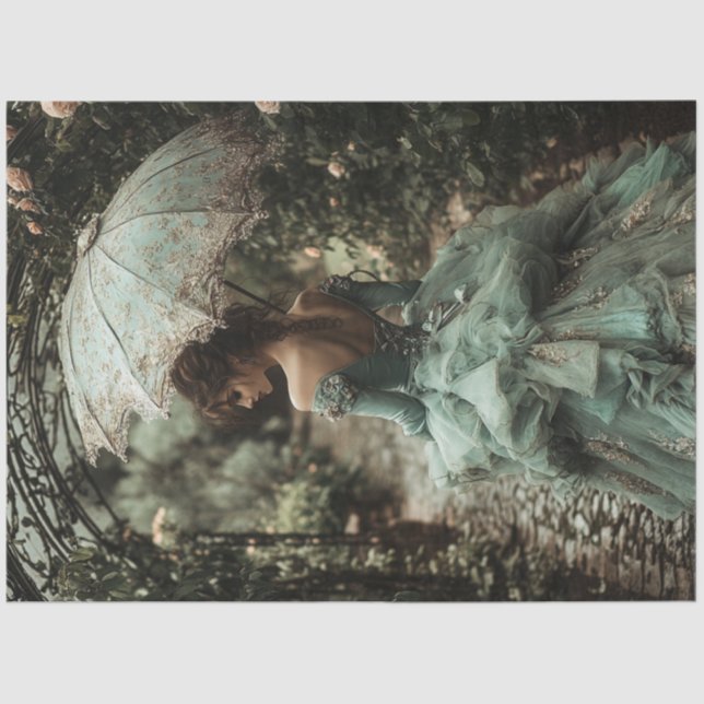 Papel De Seda Decoupage Brunette Victorian Vestido Paraguas Flor (Anverso)