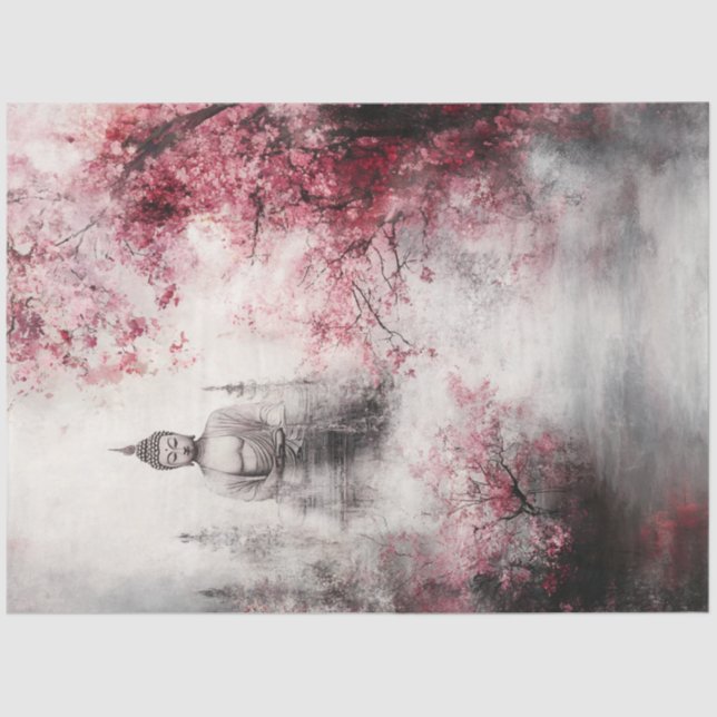 Papel De Seda Decoupage Buddha Cherry Blossom Trees Lotus Flower (Anverso)