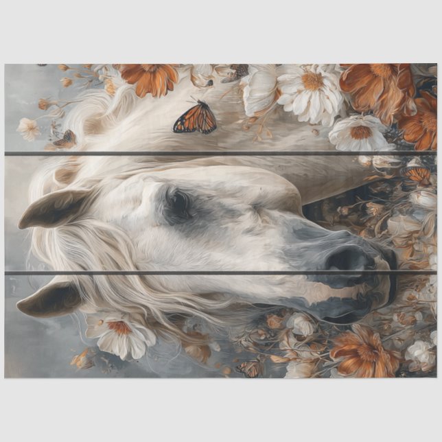 Papel De Seda Decoupage Caballo Blanco Tablero Pared Susurros Pr (Anverso)