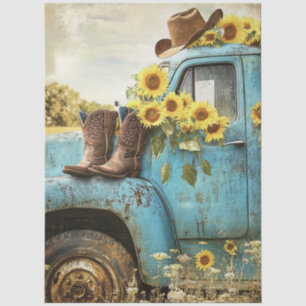 Papel De Seda Decoupage Camión Antiguo Girasoles Botas y Sombrer