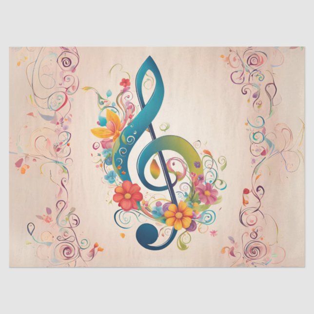 Papel De Seda Decoupage Caprichoso de Clave de Sol (Anverso)