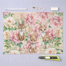Papel De Seda Decoupage Caprichoso de Flores y Animales Vintage