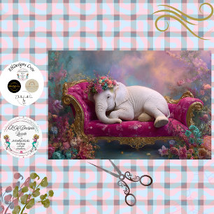 Papel De Seda Decoupage Caprichoso Elefante Blanco Chaise Lounge