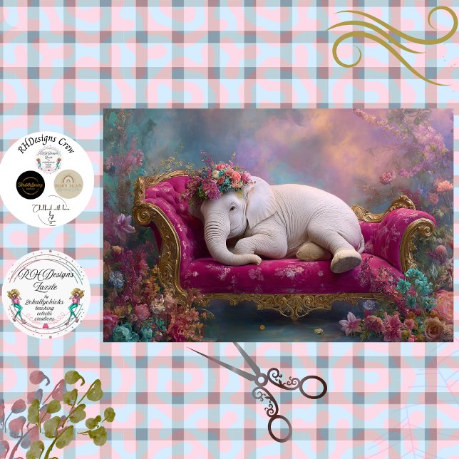 Papel De Seda Decoupage Caprichoso Elefante Blanco Chaise Lounge (Subido por el creador)