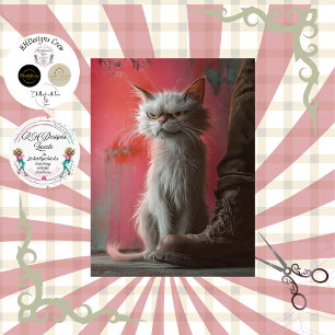 Papel De Seda Decoupage Caprichoso Gato Gruñón Personalizado