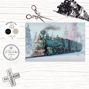 Papel De Seda Decoupage Caprichoso Locomotora Invernal Azul Teal