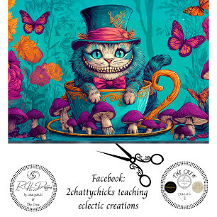 Papel De Seda Decoupage Caprichoso Retrato de Gato en Taza de Té