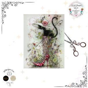 Papel De Seda Decoupage Caprichoso Stiletto de Gato Negro en la