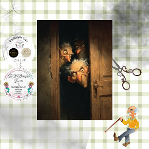 Papel De Seda Decoupage Caprichoso Trio de Ancianos Espiando Hom