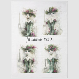 Papel De Seda Decoupage Caprichosos Gatos Etéreos Lienzo 8 x 10