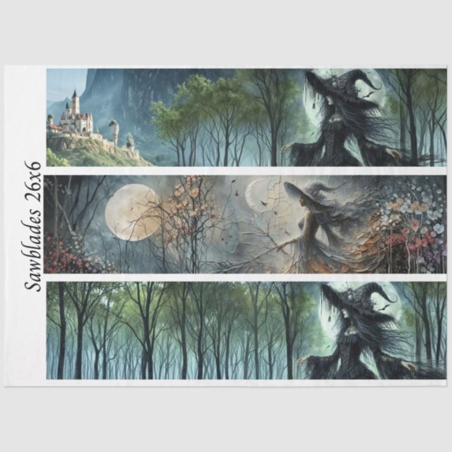 Papel De Seda Decoupage Castle Witch Moonlit Design Handsaws  (Anverso)