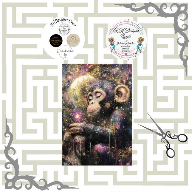 Papel De Seda Decoupage Celestial Dreamlike Monkey Bright Colors (Subido por el creador)