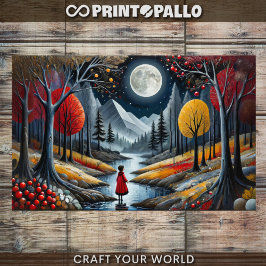 Papel De Seda Decoupage - Chica en el paisaje rojo y luna de oto