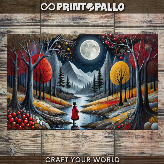 Papel De Seda Decoupage - Chica en el paisaje rojo y luna de oto (Subido por el creador)