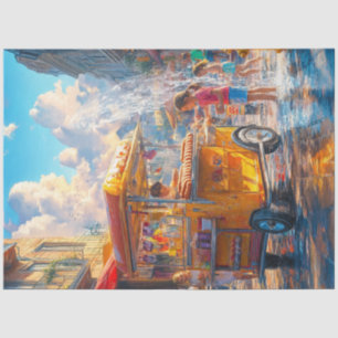 Papel De Seda Decoupage Children Street Food Truck Yellow