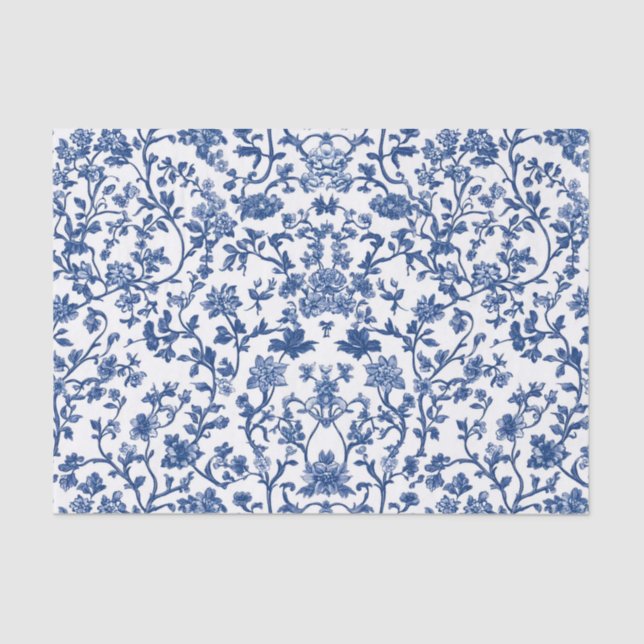 Papel De Seda Decoupage Chinoiserie Blue Floral (Anverso)