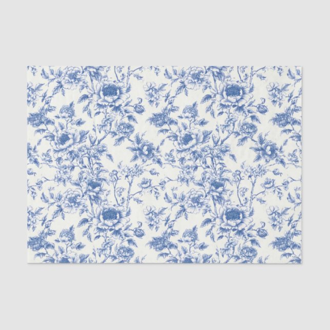 Papel De Seda Decoupage Chinoiserie Blue Floral Birthday Shower (Anverso)