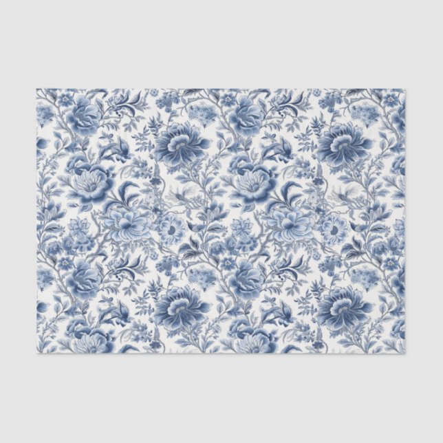 Papel De Seda Decoupage Chinoiserie Blue White Floral (Anverso)