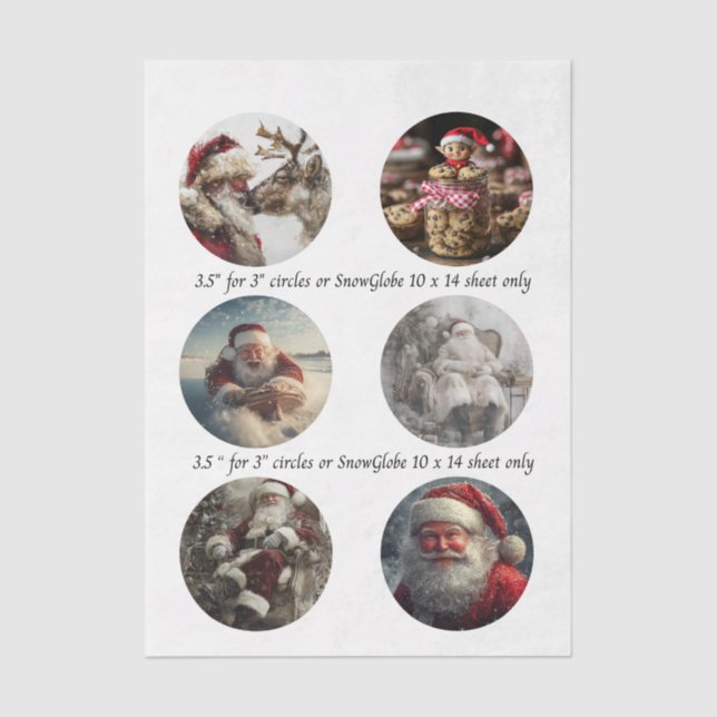 Papel De Seda Decoupage Christmas Designs for Snow Globe 3.5" (Anverso)