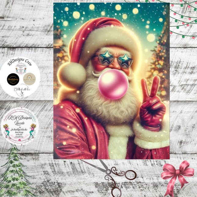 Papel De Seda Decoupage Christmas Santa Peace Sign Bubblegum  (Subido por el creador)