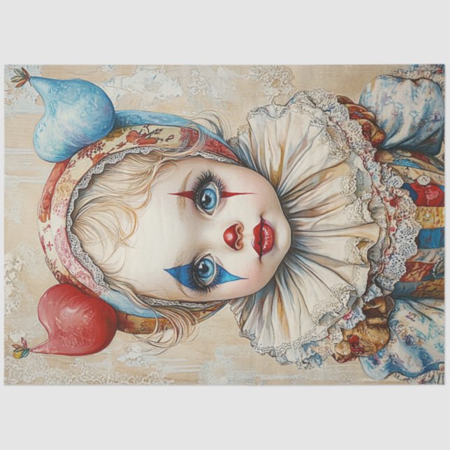 Papel De Seda Decoupage Circus Chica Clown Jester (Anverso)