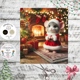 Papel De Seda Decoupage Clásico Ratón Santa Traje Rojo
