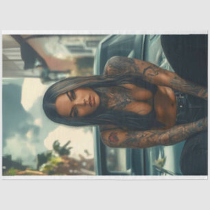 Papel De Seda Decoupage Classic Car & Tattoooed Moda Poster