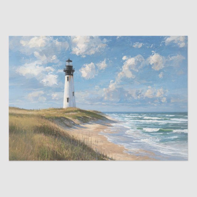 Papel De Seda Decoupage Coastal Scene Beach Light House (Anverso)