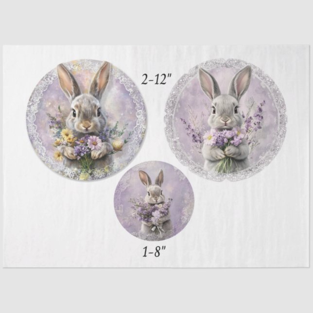 Papel De Seda Decoupage Conejo Lavanda Primavera Rounds de 12" (Anverso)