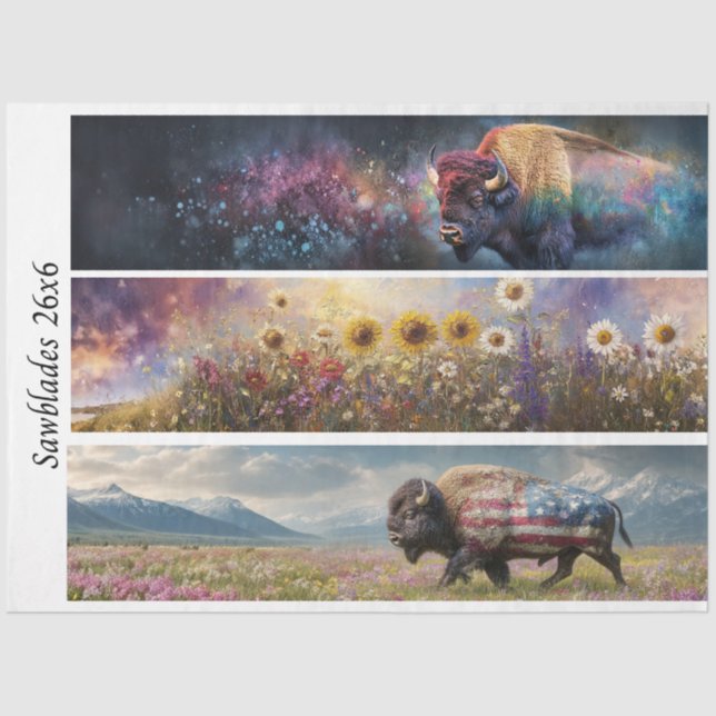 Papel De Seda Decoupage Cosmic Bison Wildflower Handsaw Designs  (Anverso)