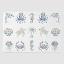 Papel De Seda Decoupage Costero Náutico con Tema de Vida Marina 