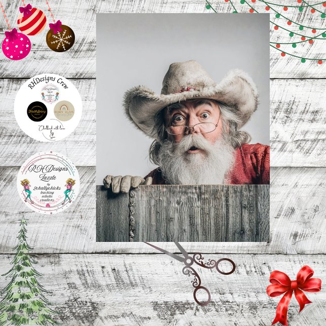 Papel De Seda Decoupage Cowboy Santa Claus Peeking Over Fence (Subido por el creador)