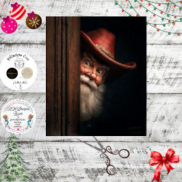 Papel De Seda Decoupage Cowboy Santa Peeking Naughty Nice