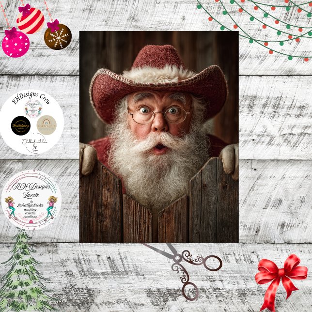 Papel De Seda Decoupage Cowboy Santa Peeking Rustic Fence  (Subido por el creador)