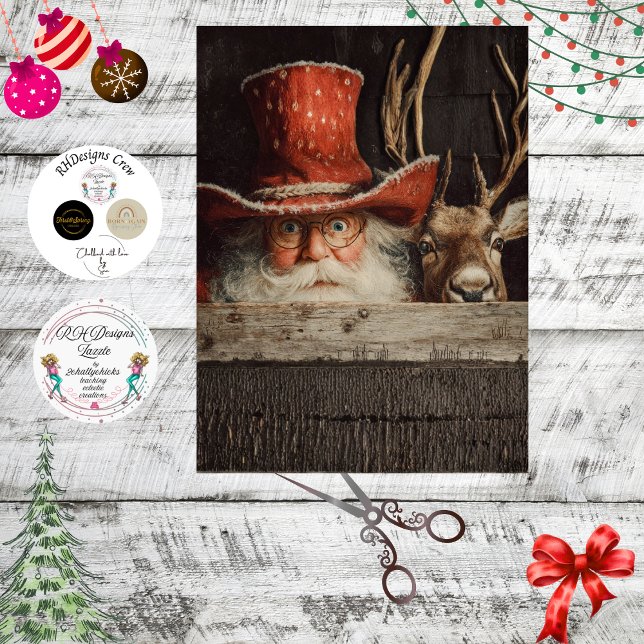 Papel De Seda Decoupage Cowboy Santa & Rudolph Peeking  (Subido por el creador)