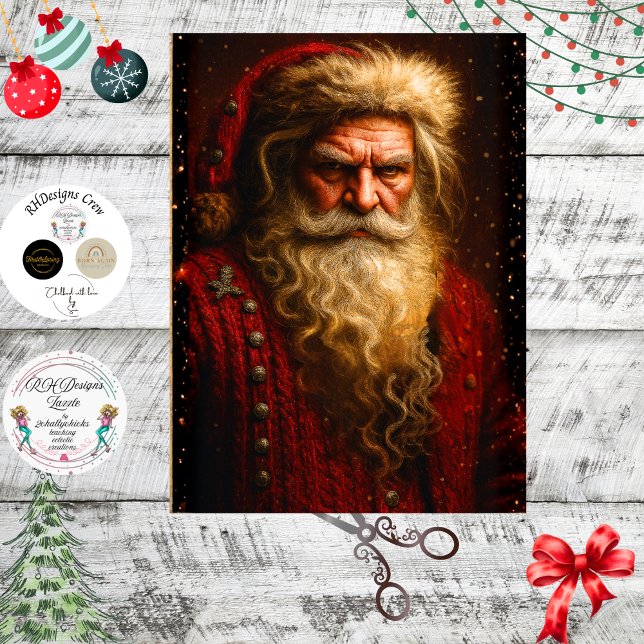 Papel De Seda Decoupage Crimson Dramatic Santa Portrait  (Subido por el creador)