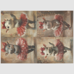 Papel De Seda Decoupage Cute Hippo bailando en Navidades Tutu