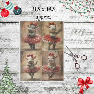 Papel De Seda Decoupage Cute Hippo bailando en Navidades Tutu Ti
