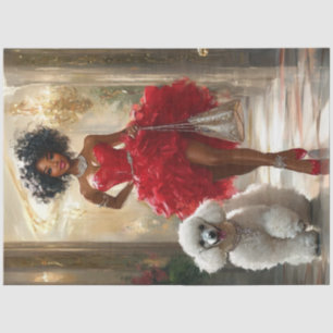 Papel De Seda Decoupage Dama Elegante Vestido Rojo & Caniche Est