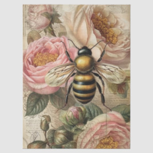 Papel De Seda Decoupage de Abeja Vintage y Rosas Rosadas