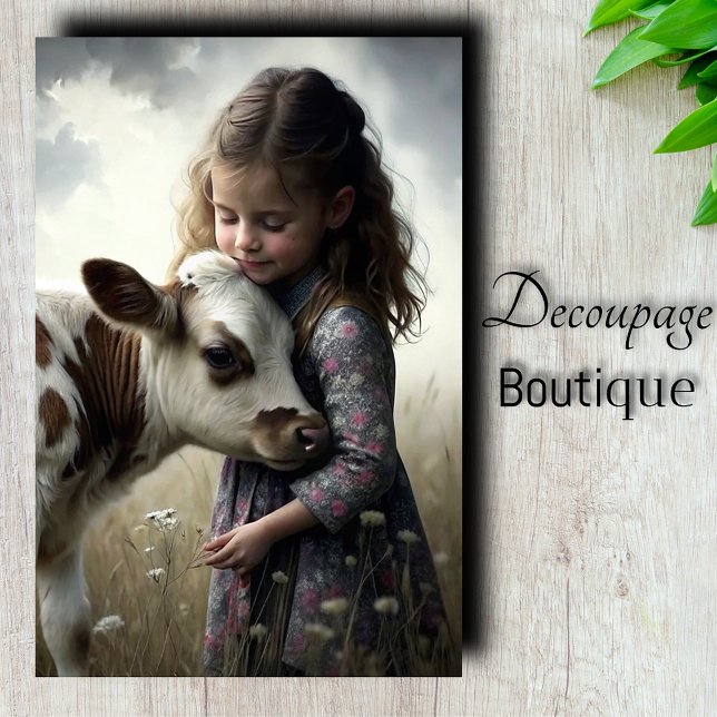 Papel De Seda Decoupage de Abrazo de Ternero (Calf Cuddle Decoupage Tissue Paper)