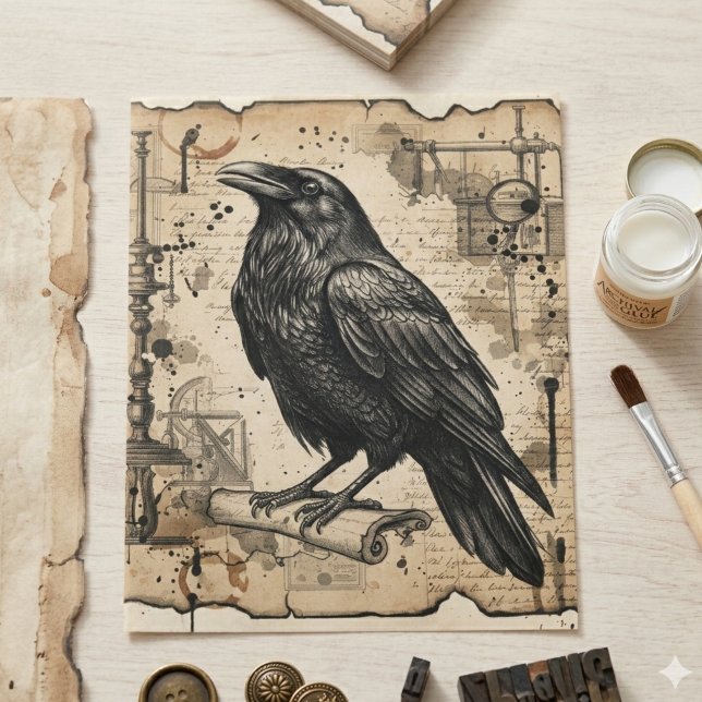 Papel De Seda Decoupage de Academia Oscura Cuervo Gótico (Gothic raven decoupage tissue paper)