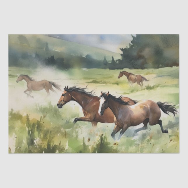 Papel De Seda Decoupage de acuarela de caballos salvajes (Anverso)
