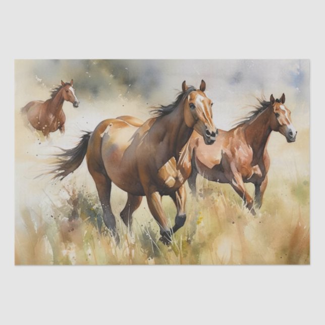 Papel De Seda Decoupage de acuarela de caballos salvajes (Anverso)
