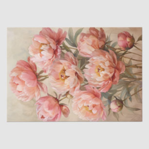 Papel De Seda Decoupage de Acuarela de Peonías Rosadas en Pergam